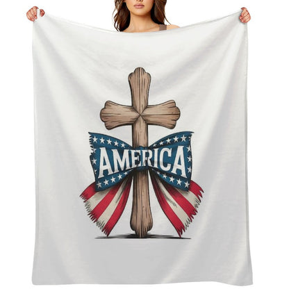 Christian Cross American Flag Bow Patriotic Shirt Eco-conscious Throw Blanket
