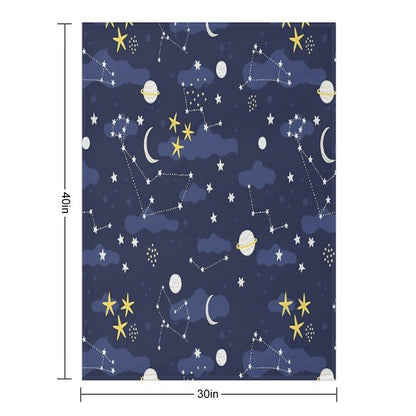 Galaxy - Cosmos, Moon And Stars. Astronomy Pattern. Cute Cartoon Universe Design. Anti-pilling Throw Blanket