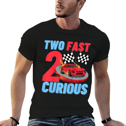 Two Fast 2 Curious Racing Car 2nd Birthday Party Boys Girls  Graphic-printed T-Shirt