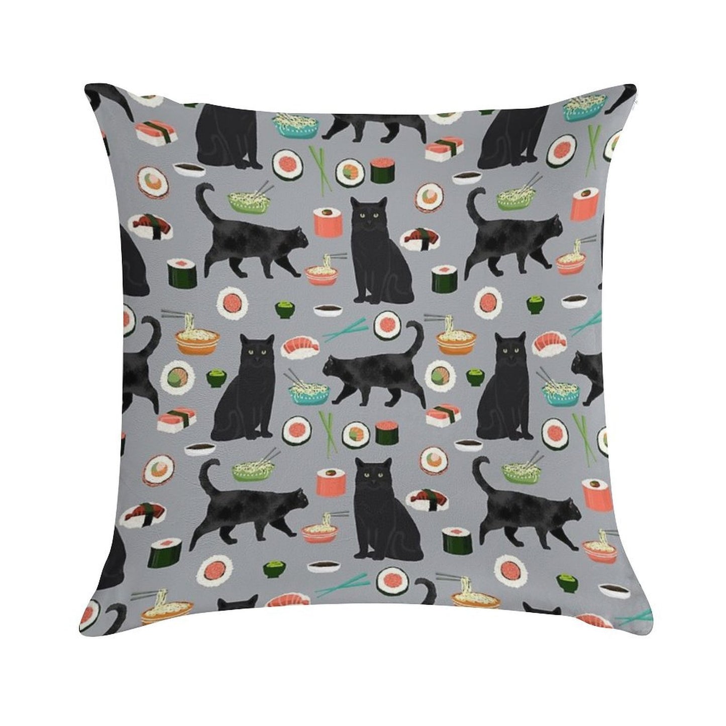 Black Cat Sushi Animal Gifts Soft Easy Maintenance Throw Pillow