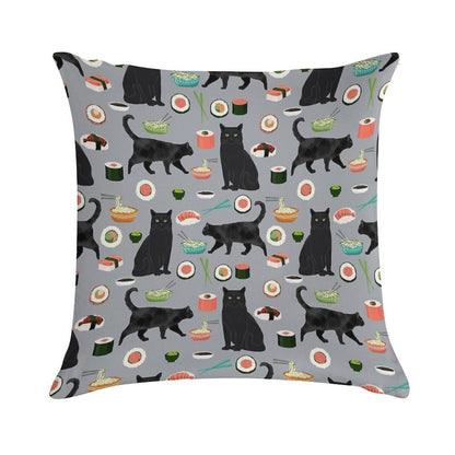 Black Cat Sushi Animal Gifts Soft Easy Maintenance Throw Pillow