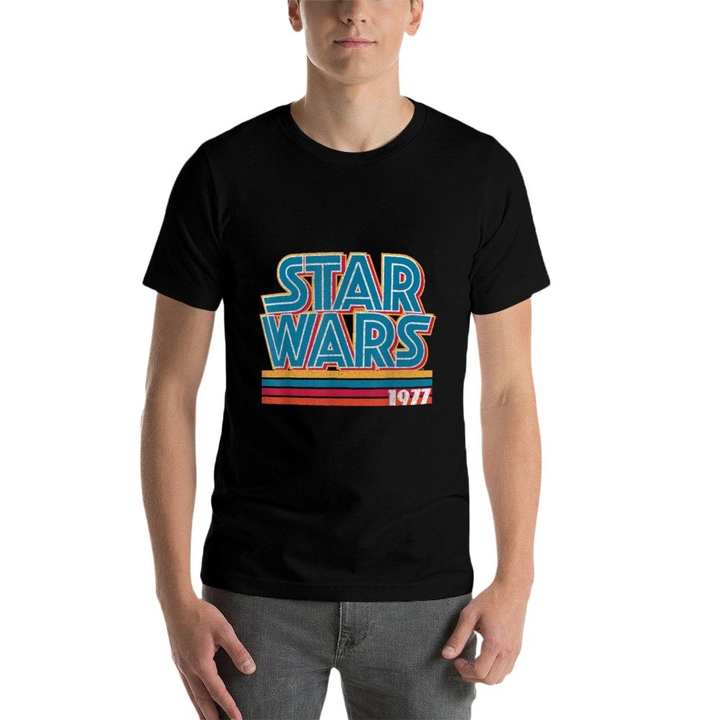 Star Wars Super Retro Striped Logo 1977 Graphic C2  Slim-fit Cut T-Shirt