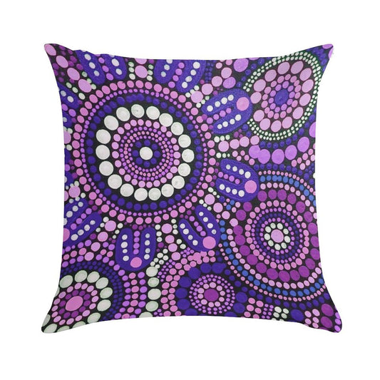 Aboriginal Art Purple Pattern Family Gathering Soft Bedroom Essential Throw Pillow