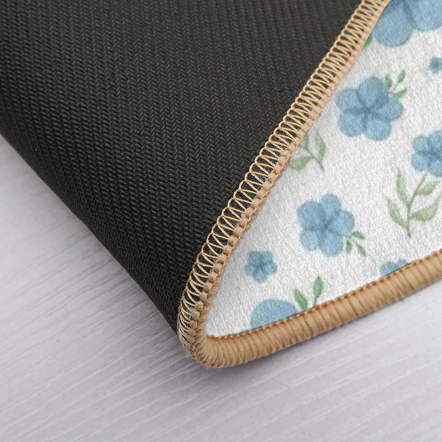 Watercolor Blue Wild Flowers Pattern with White Background  Long-Lasting Bath Mat