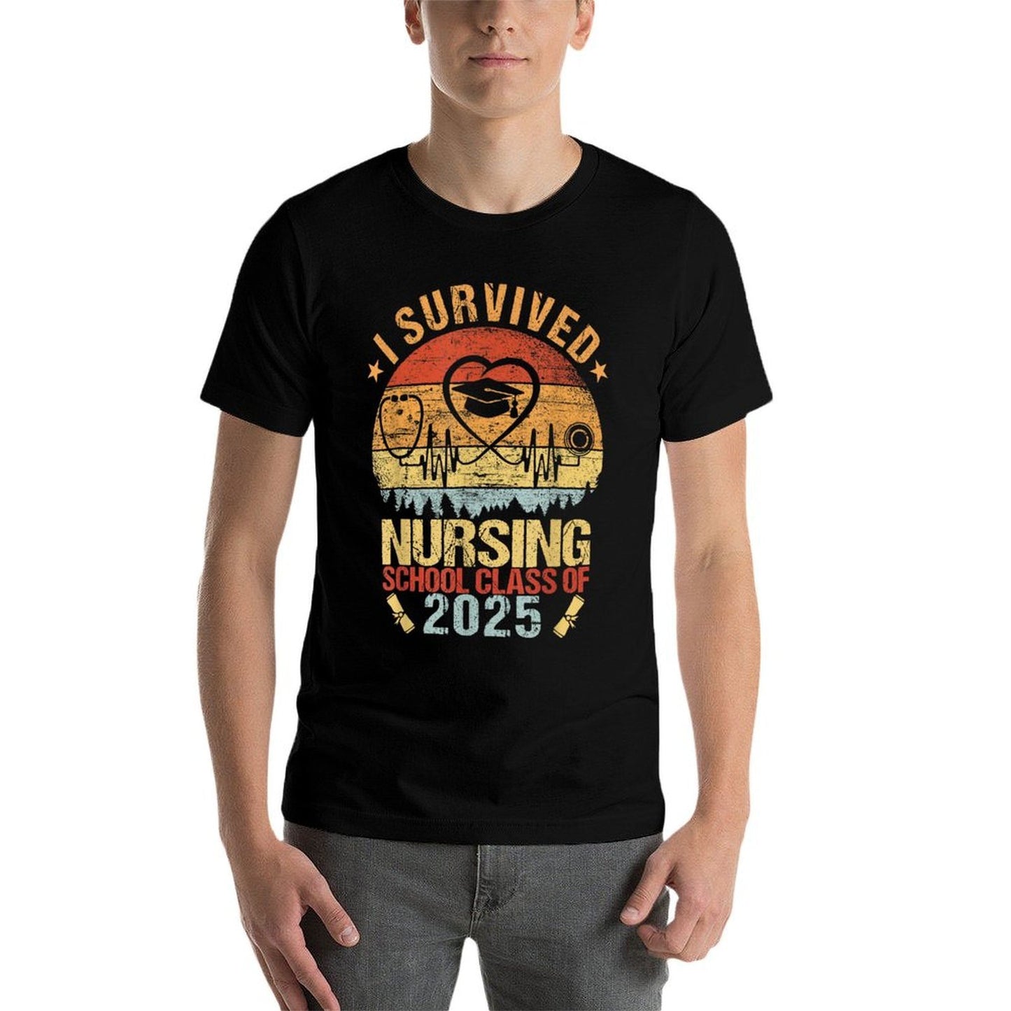 I Survived Nursing School Class of 2025 Nurses Graduation  Easy-care T-Shirt