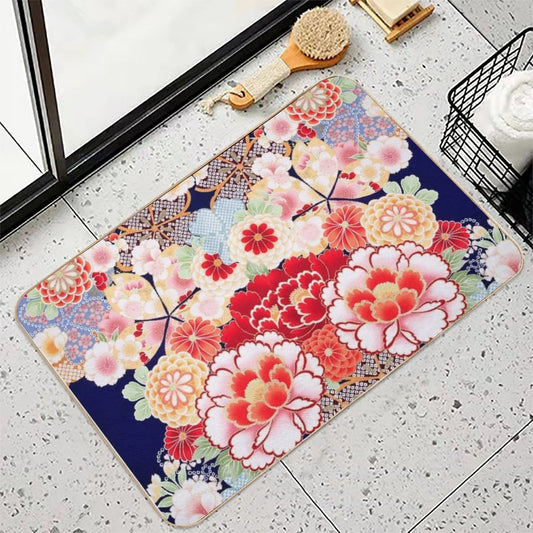 ANTIQUE JAPANESE FLOWERS Pink White Wild Roses Kimono Style Floral  Long-Lasting Bath Mat