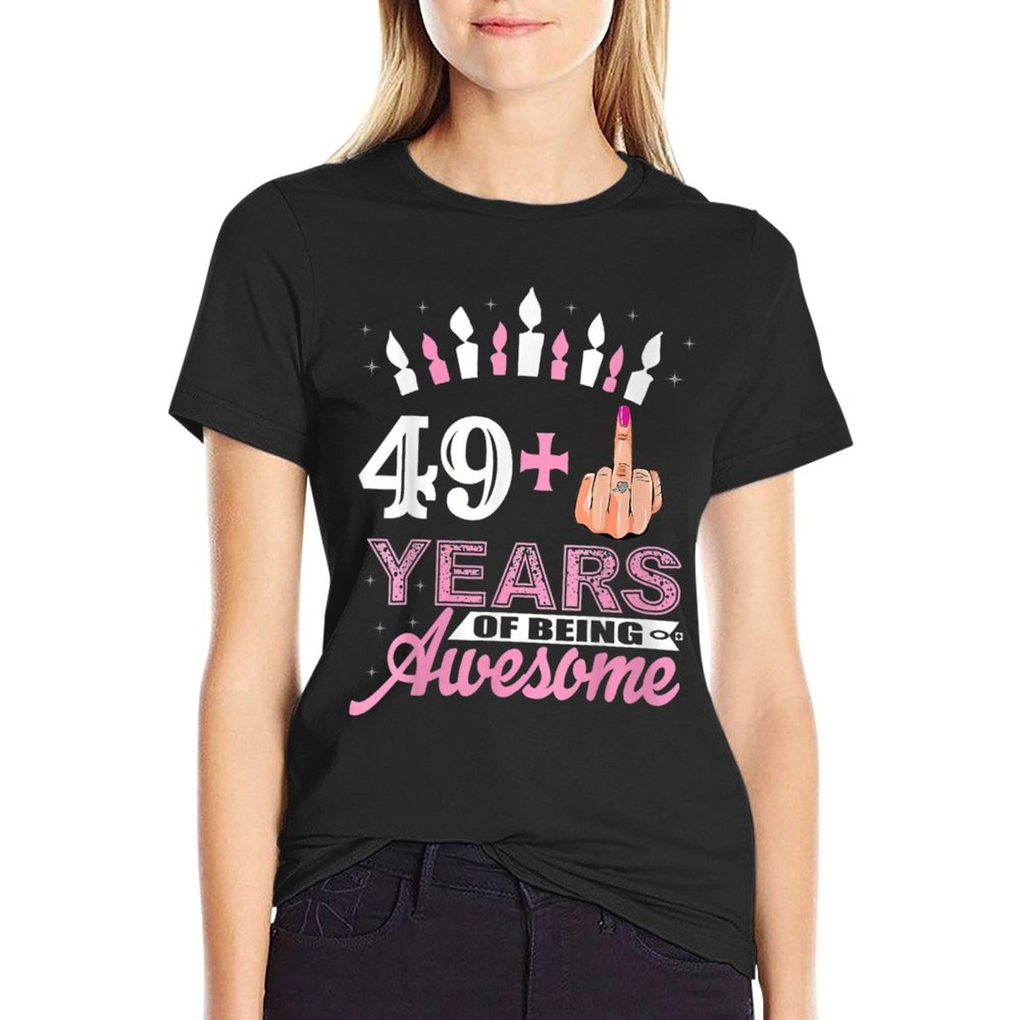 Womens 50Th I Am 49 Plus Middle Finger Christmas  Trendy Pattern T-Shirt