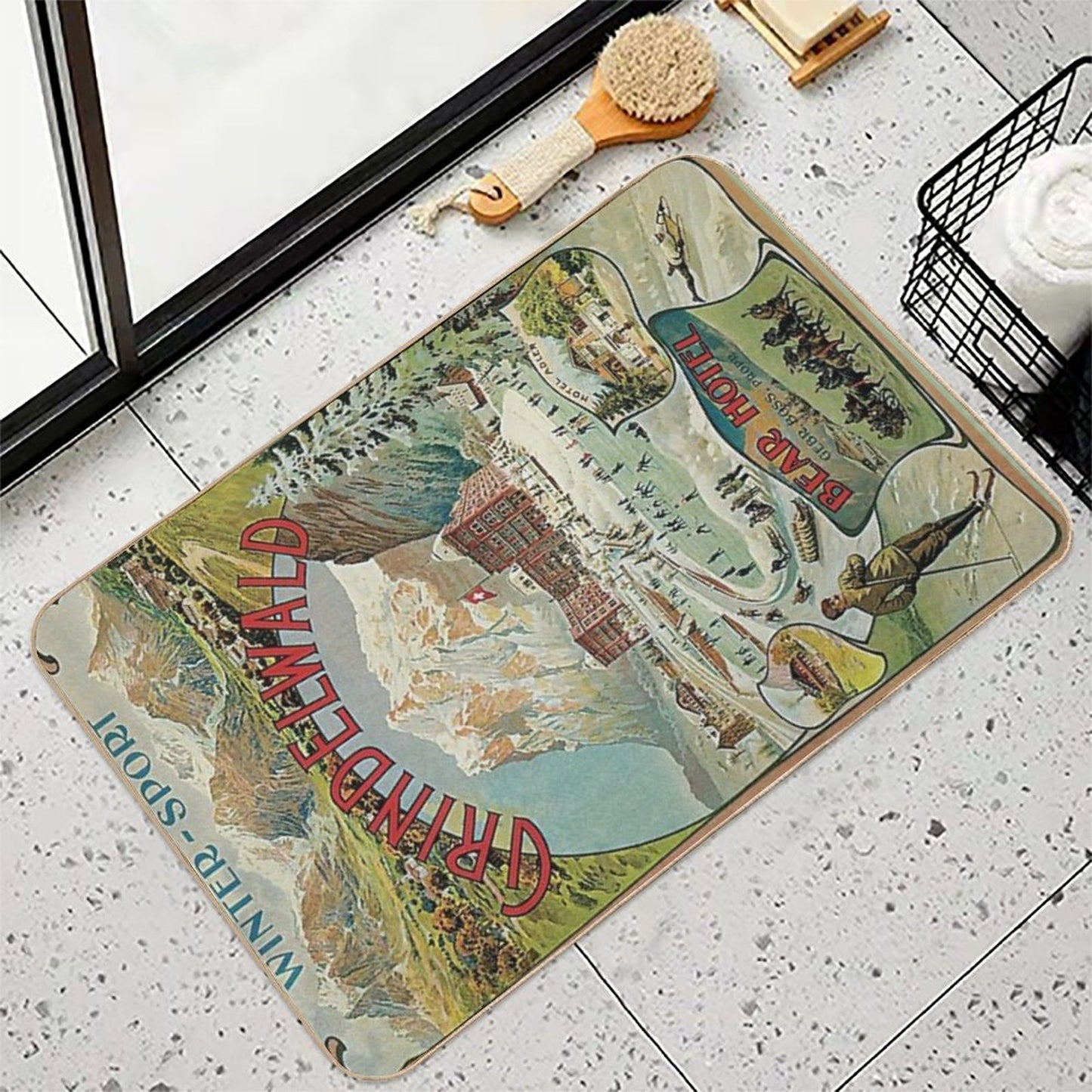 Vintage Grindelwald Swiss Winter Sport Travel Advert  Eco-Friendly Bath Mat