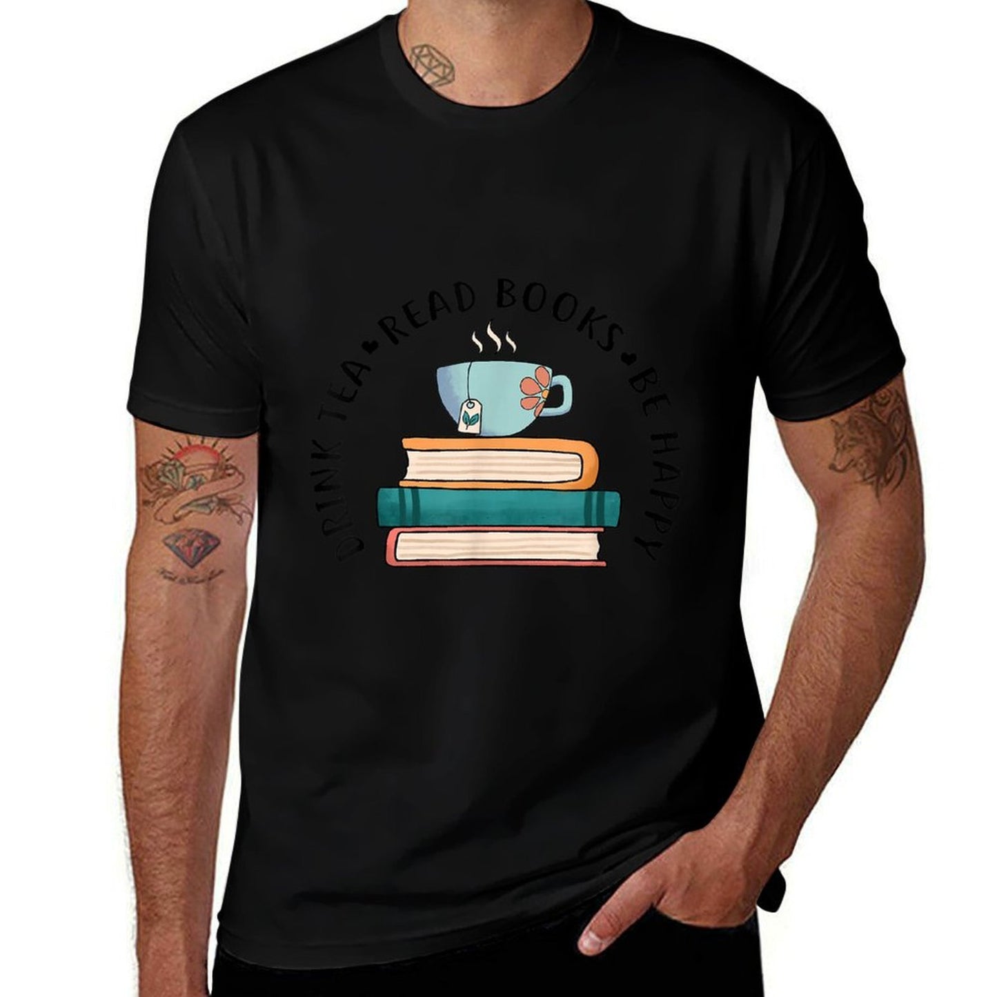 Drink Tea Read Books Be Happy Reading Book Worm  Trendy Pattern T-Shirt