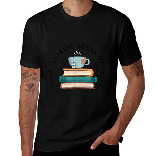 Drink Tea Read Books Be Happy Reading Book Worm  Trendy Pattern T-Shirt