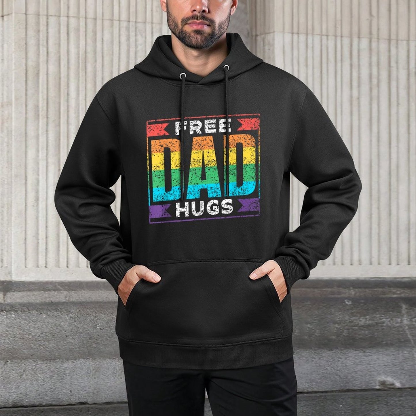 Free Dad Hugs Gay Rainbow Pride Lgbtq Proud Father Daddy Colorfast Hoodie