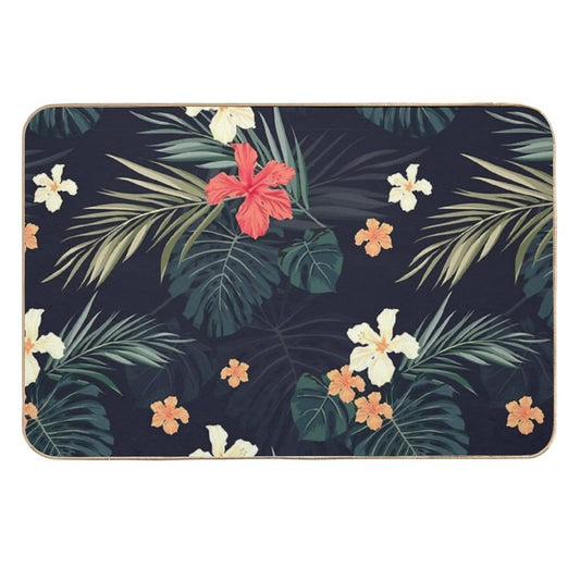 Dark Tropical Flowers  Rapid-Drying Bath Mat