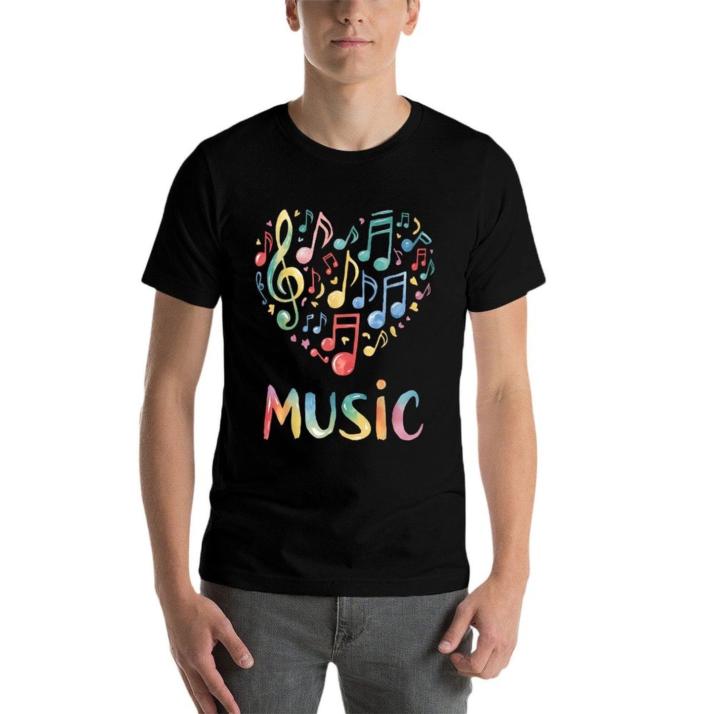 Music Lover Colorful Musical Notes Treble Clef Heart  Rolled Sleeves T-Shirt