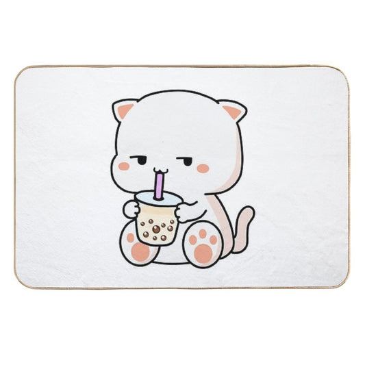 Kitty Loves Boba!  Easy To Clean Bath Mat