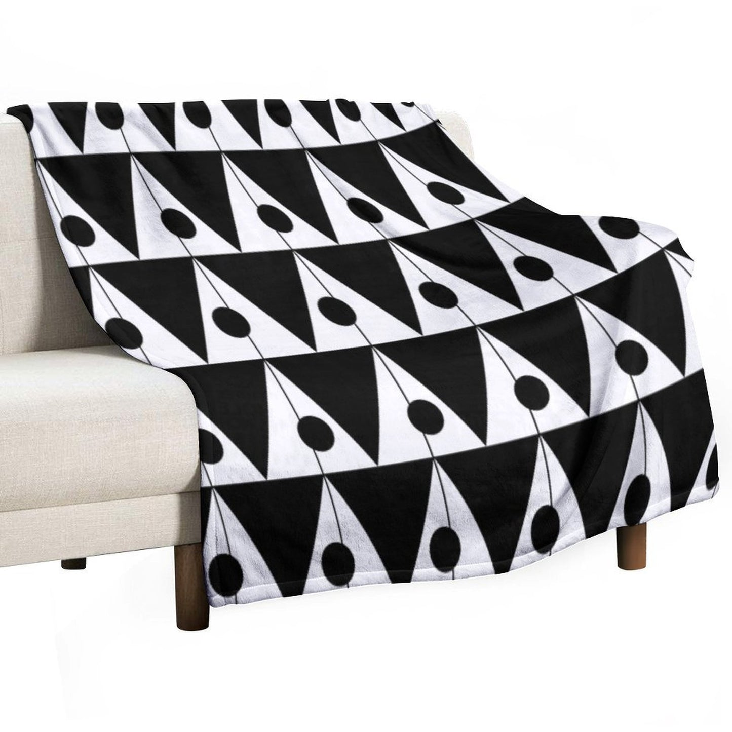Large Retro Triangles Pattern No.1 Black And White Gift-ready Throw Blanket