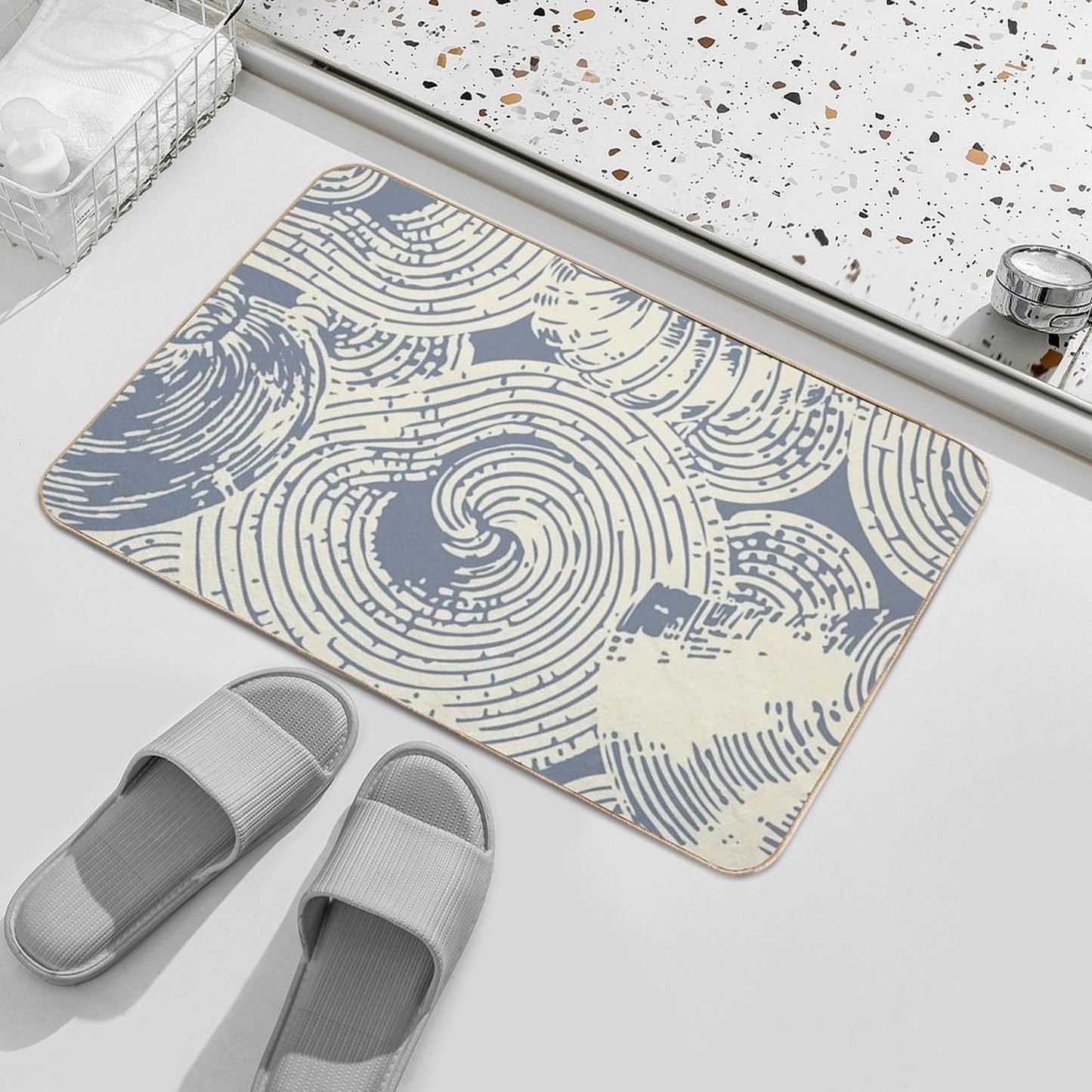 Shells And Swirls, Cool Gray And Cream  Repositionable Bath Mat