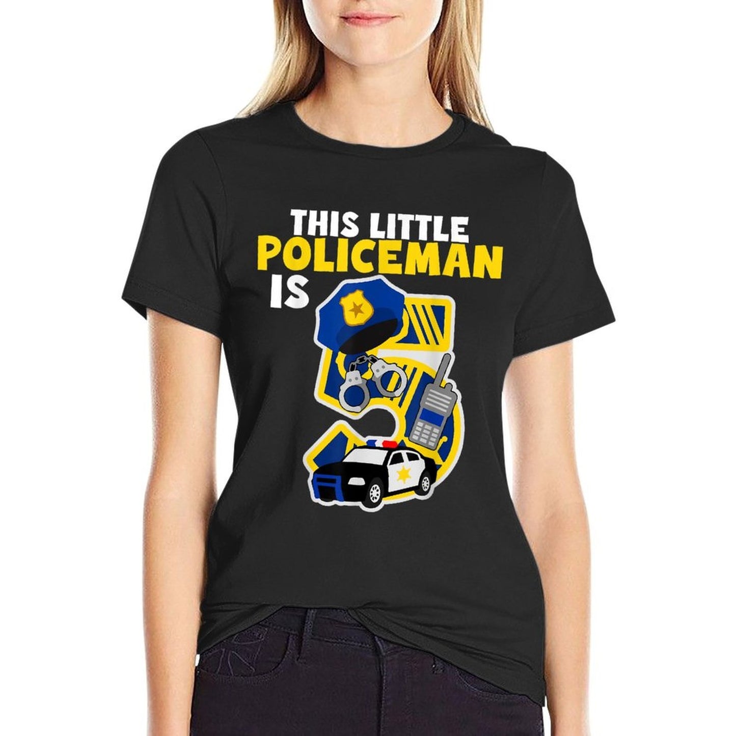 This Little Policeman Is 5 Five Years 5th Birthday Party Cop  Versatile T-Shirt