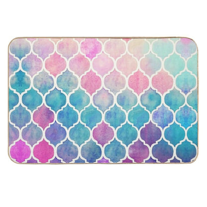 Rainbow Pastel Watercolor Moroccan Pattern  Long-Lasting Bath Mat