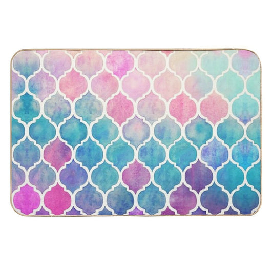 Rainbow Pastel Watercolor Moroccan Pattern  Long-Lasting Bath Mat