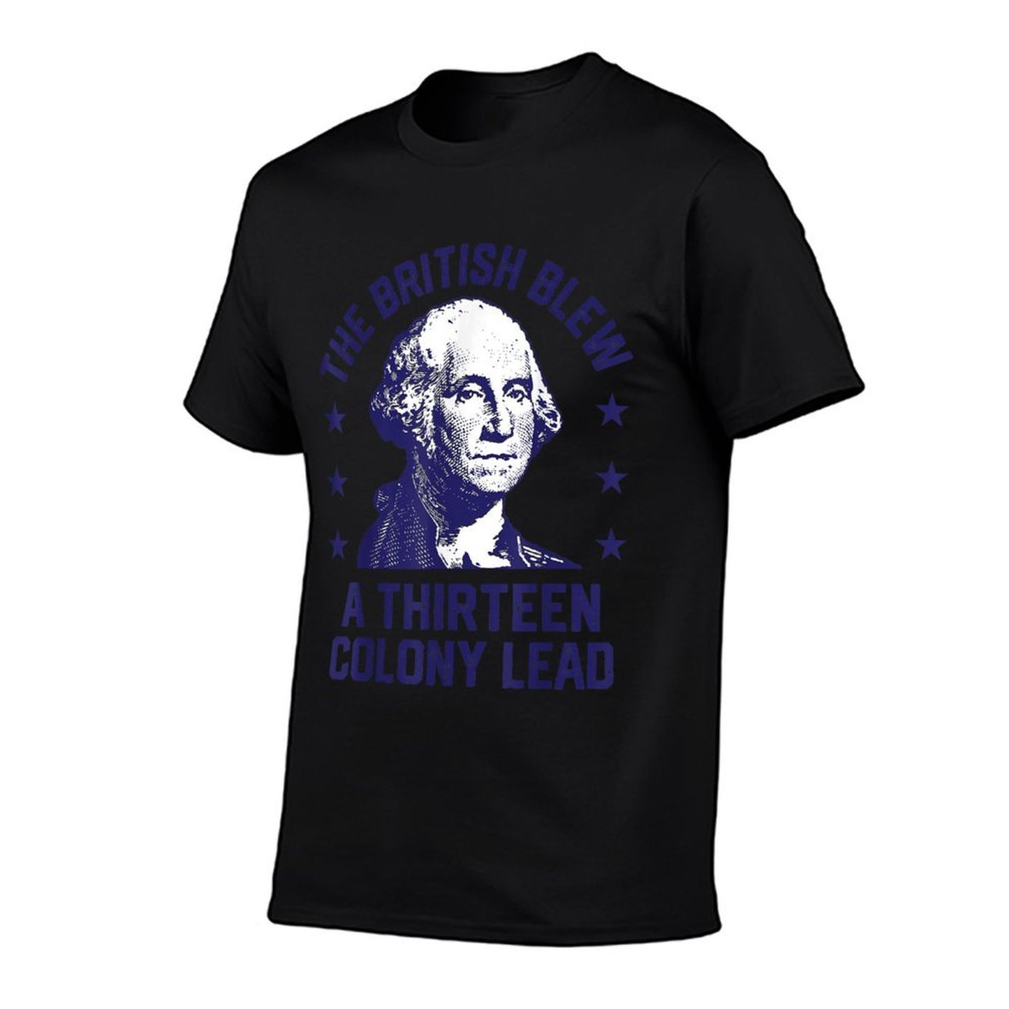 The British Blew A 13 Colony Lead Retro US George Washington  Ribbed Collar T-Shirt