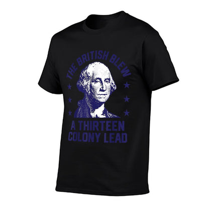 The British Blew A 13 Colony Lead Retro US George Washington  Ribbed Collar T-Shirt