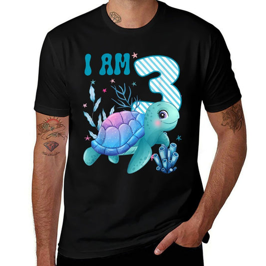 Kids I Am 3 Years Old 3rd Birthday Sea Turtles Boys Girls  Summer-ready Fabric T-Shirt