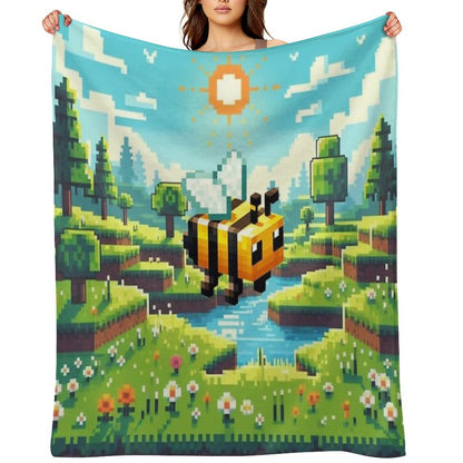 Pixelated Bee Design Anti-pilling Throw Blanket