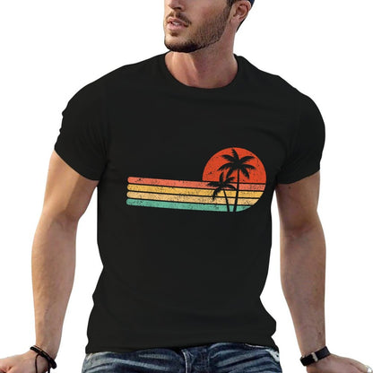 Retro Style Tropical Vintage Sunset Beach Palm Tree  Affordable Price T-Shirt
