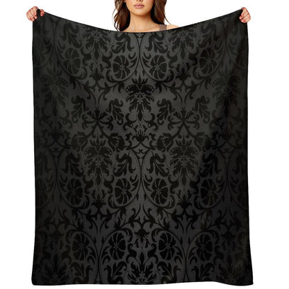 Black Floral Damask Comfort Throw Blanket