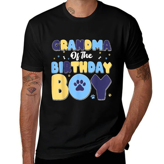 Grandma Of The Birthday Boy Matching Family Party Dog Lover  Rolled Sleeves T-Shirt