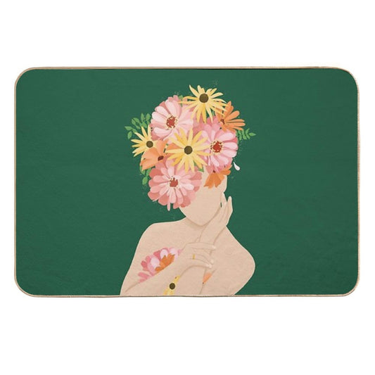 Woman with Flowers  Dirt-Trapping Bath Mat