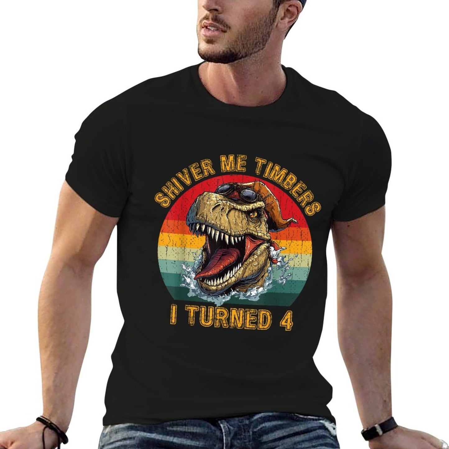 Funny Cute 4th Birthday 4 (four) Years Old Trex Pirate  Stretchy T-Shirt