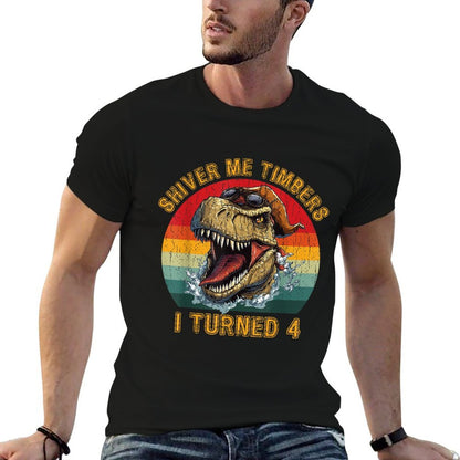 Funny Cute 4th Birthday 4 (four) Years Old Trex Pirate  Stretchy T-Shirt