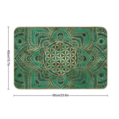 Flower of Life in Lotus - Malachite And Gold  Anti-Trip Bath Mat