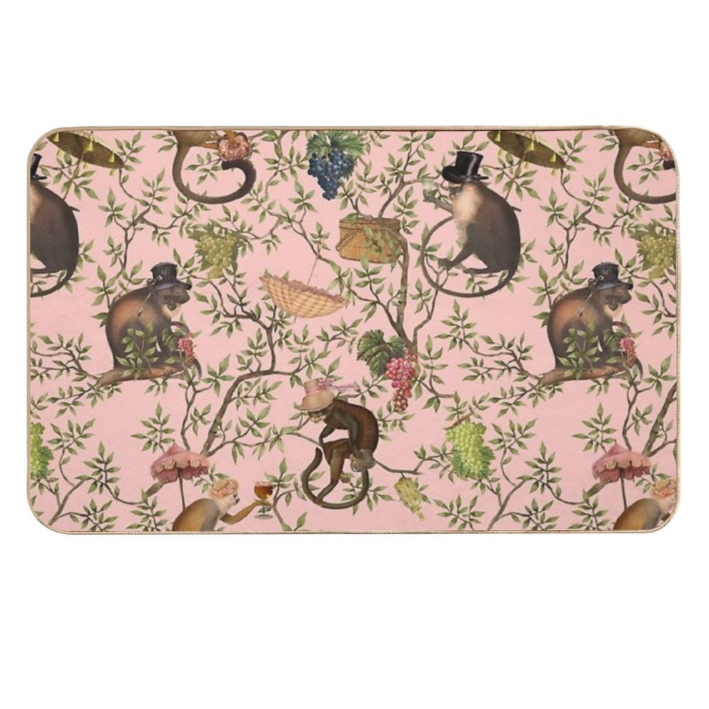 Copy of Vintage Chinoiserie Monkeys Botanical Garden Pink Nightgarden  Dirt-Trapping Bath Mat