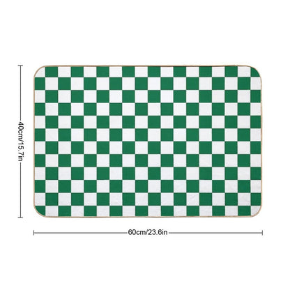 White And Cadmium Green Checkerboard  Repositionable Bath Mat