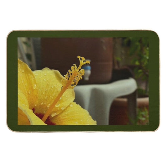 Bright Yellow Hibiscus Bloom in Sunlight  Repositionable Bath Mat