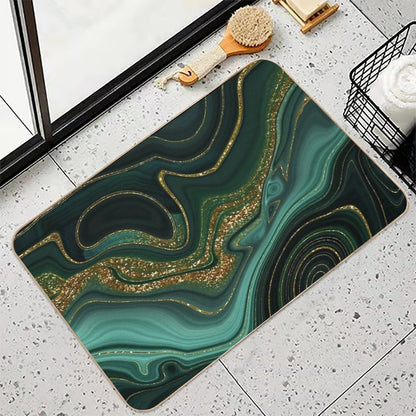 Gold Indigo Malachite Faux Marble II  Easy Maintenance Bath Mat