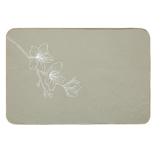 Minimal Flower Print Green  Fade-Resistant Bath Mat