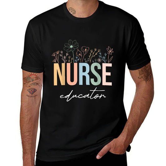 Wildflower Nurse Educator Nursing School Instructor Floral  Rolled Sleeves T-Shirt