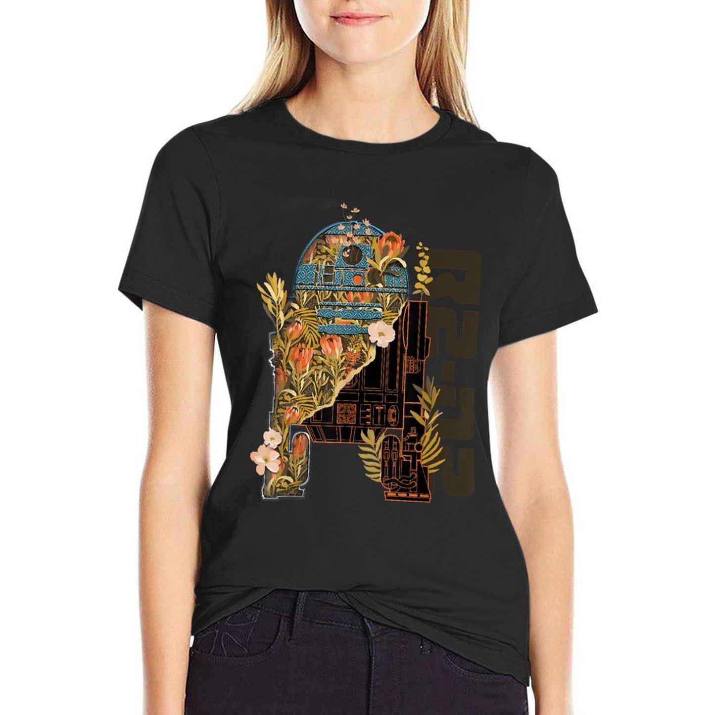 Star Wars R2-D2 Artoo-Deetoo Droid Floral Garden Reimagined  Oversized Silhouette T-Shirt