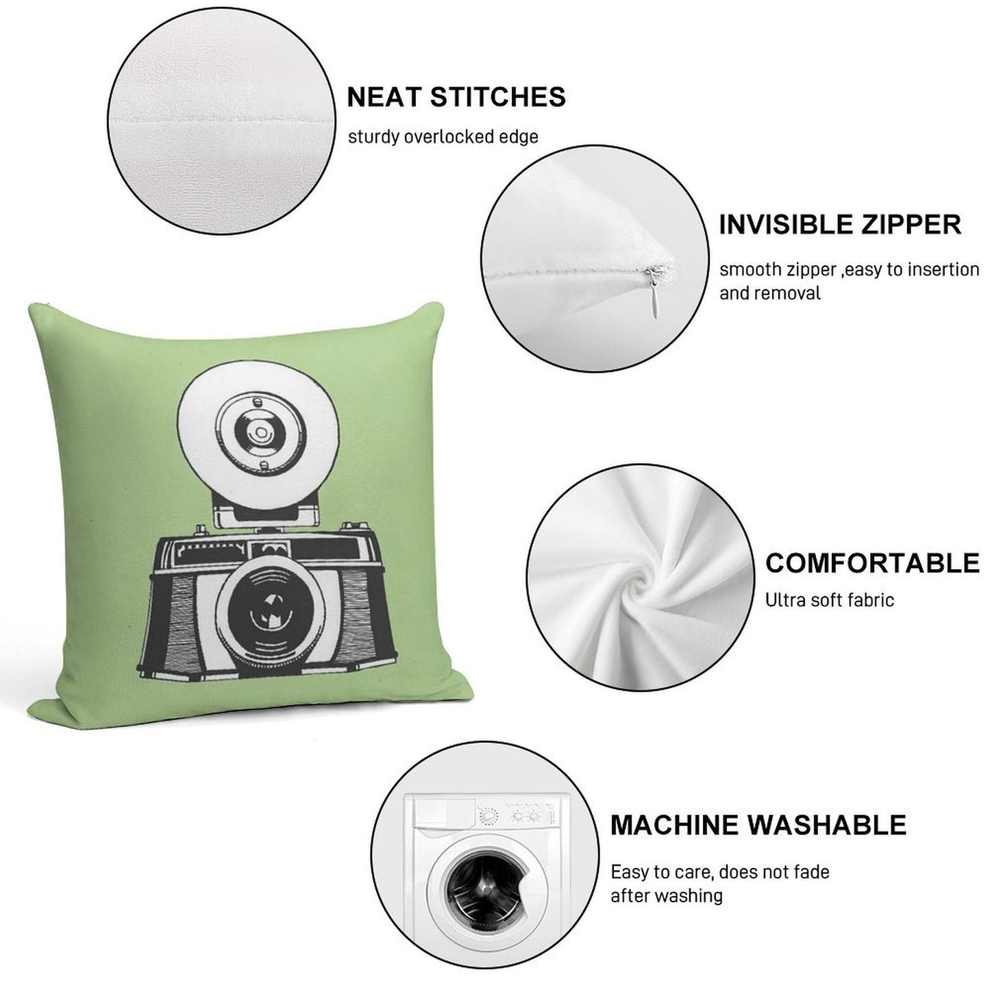 Camera Soft Durable Construction Throw Pillow