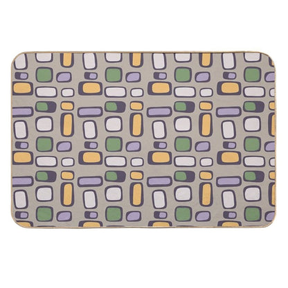 Colorful Retro Mid Century Aesthetic Squares Geometric Pattern Light Taupe  Toxin-Free Bath Mat
