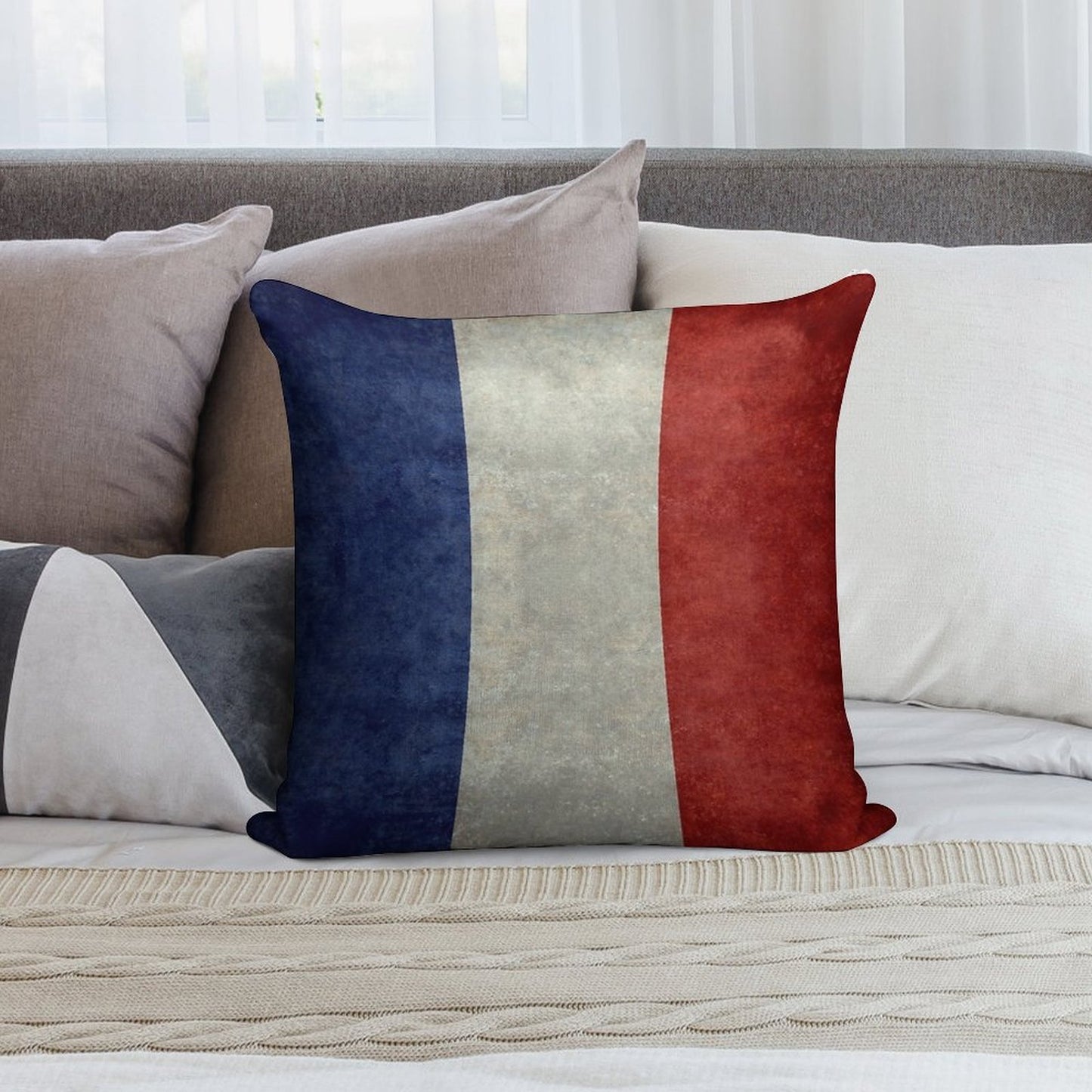 Flag of France, Vintage Retro Style Soft Easy Maintenance Throw Pillow