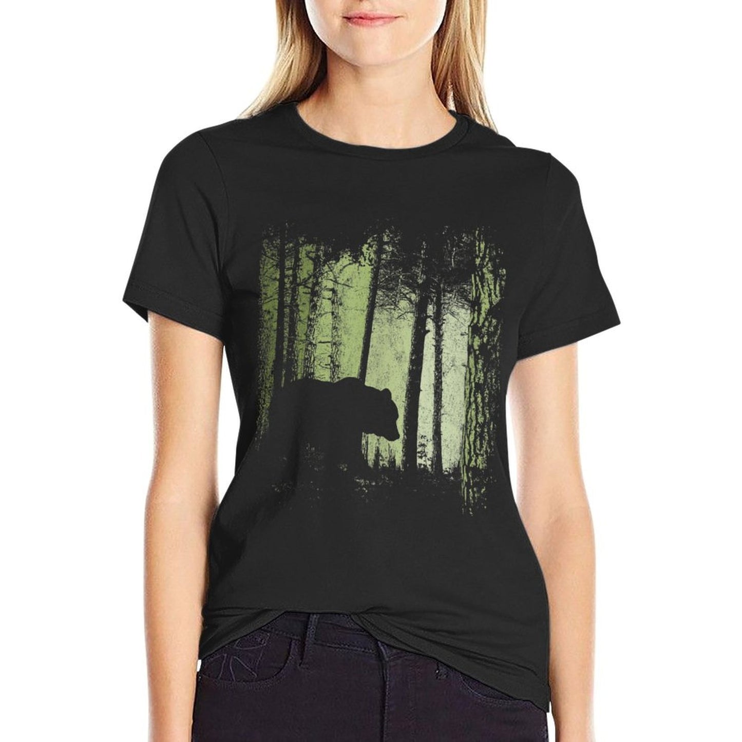 Twilight Forest Outdoor Romantic Grizzly Bear Silhouette  Eco-friendly Material T-Shirt
