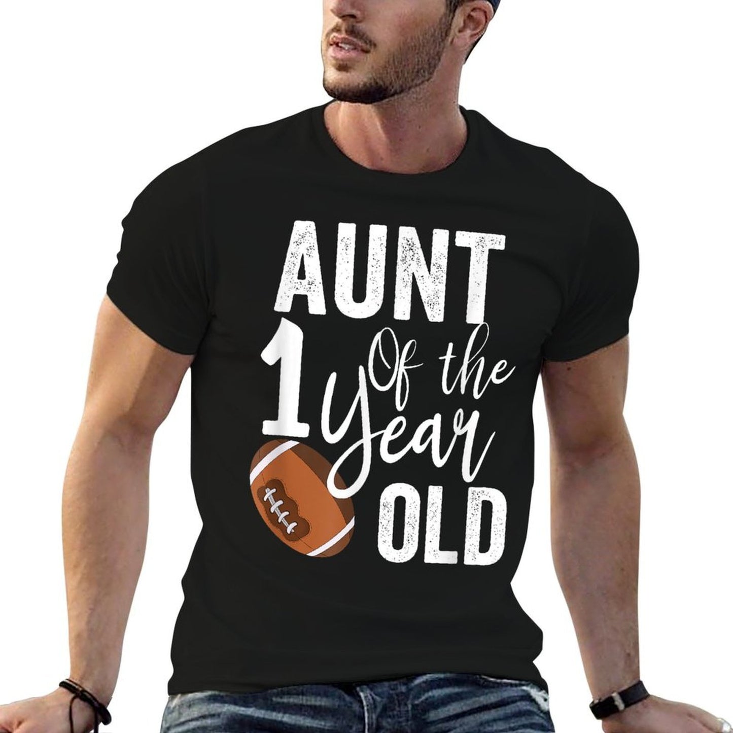 Aunt Of The 1 Year Old Football 1st Year Down Birthday  Moisture-wicking T-Shirt