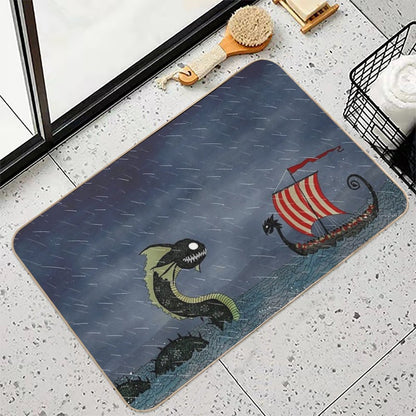 Vikings & Sea Serpent  Repositionable Bath Mat