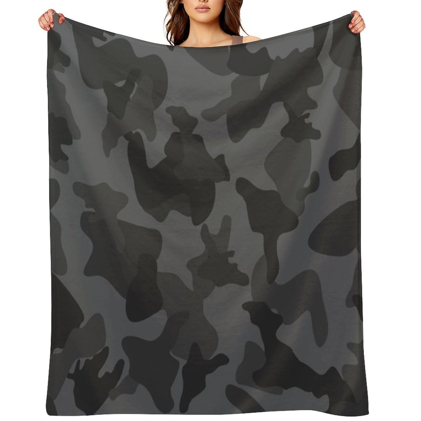 Camouflage Black Grey Night Camo Easy Care Throw Blanket