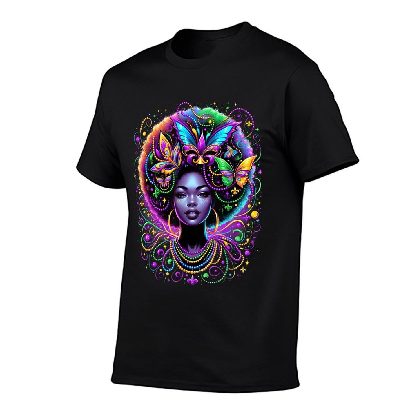 Black Queen Afro African Butterfly Beads Mask Mardi Gras  Breathable T-Shirt