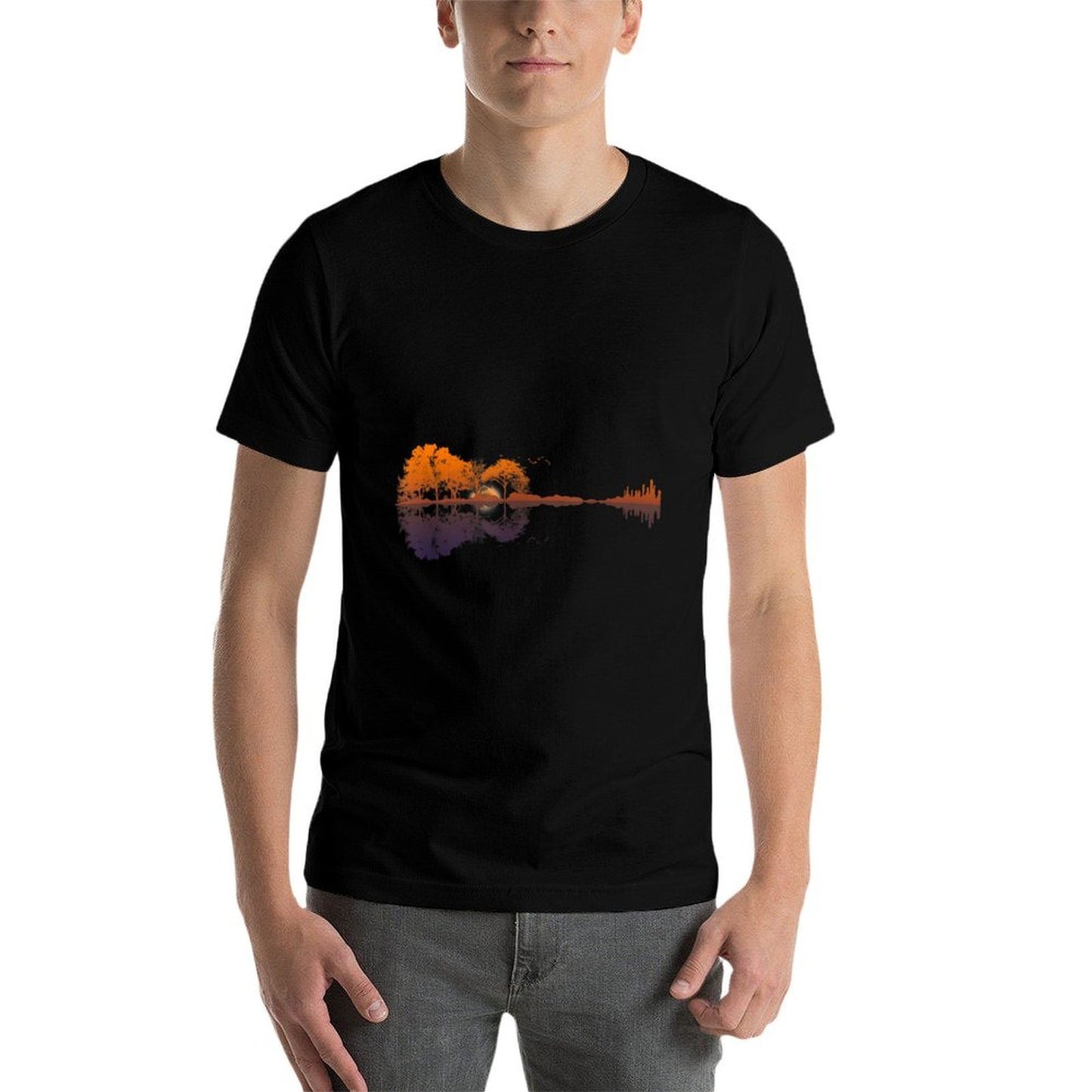 Guitar Lake Reflections Music And Guitar Lover Guitar  Graphic-printed T-Shirt